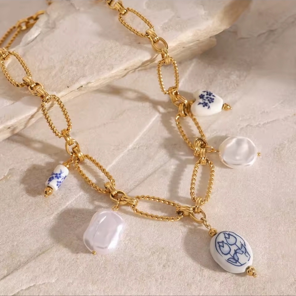 Portofino Blue Gold Charms Necklace - Picture 4 of 9